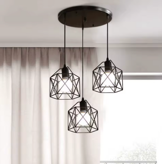 Vintage 3-Lichts Hanglamp – Industriële Plafondlamp met Metalen Kap