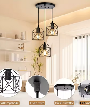Vintage 3-Lichts Hanglamp – Industriële Plafondlamp met Metalen Kap