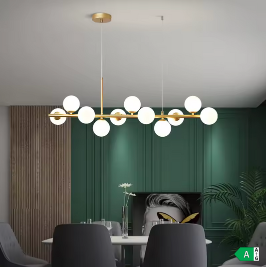 Scandinavische LED Hanglamp – Gouden 11-Lichts Glazen Bol Designlamp