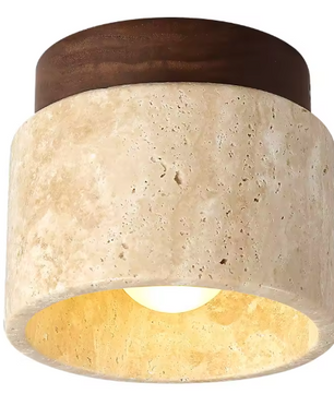 Japanse Stijl LED Plafondlamp – Steen & Hout, Modern Rond Design