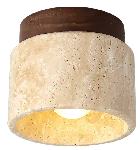 Japanse Stijl LED Plafondlamp – Steen & Hout, Modern Rond Design