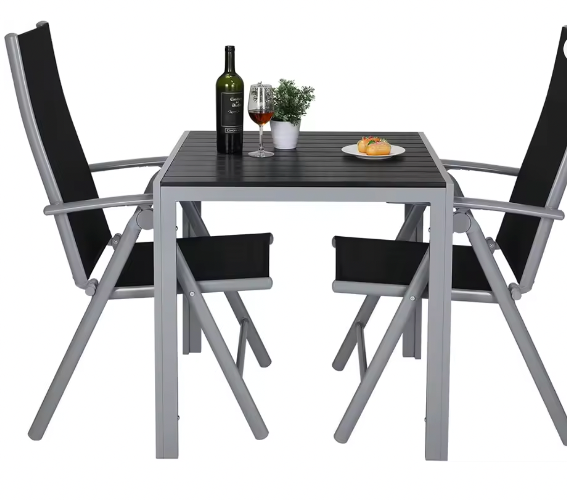 3-delige Tuinset met Opvouwbare Stoelen en Vierkante Tafel