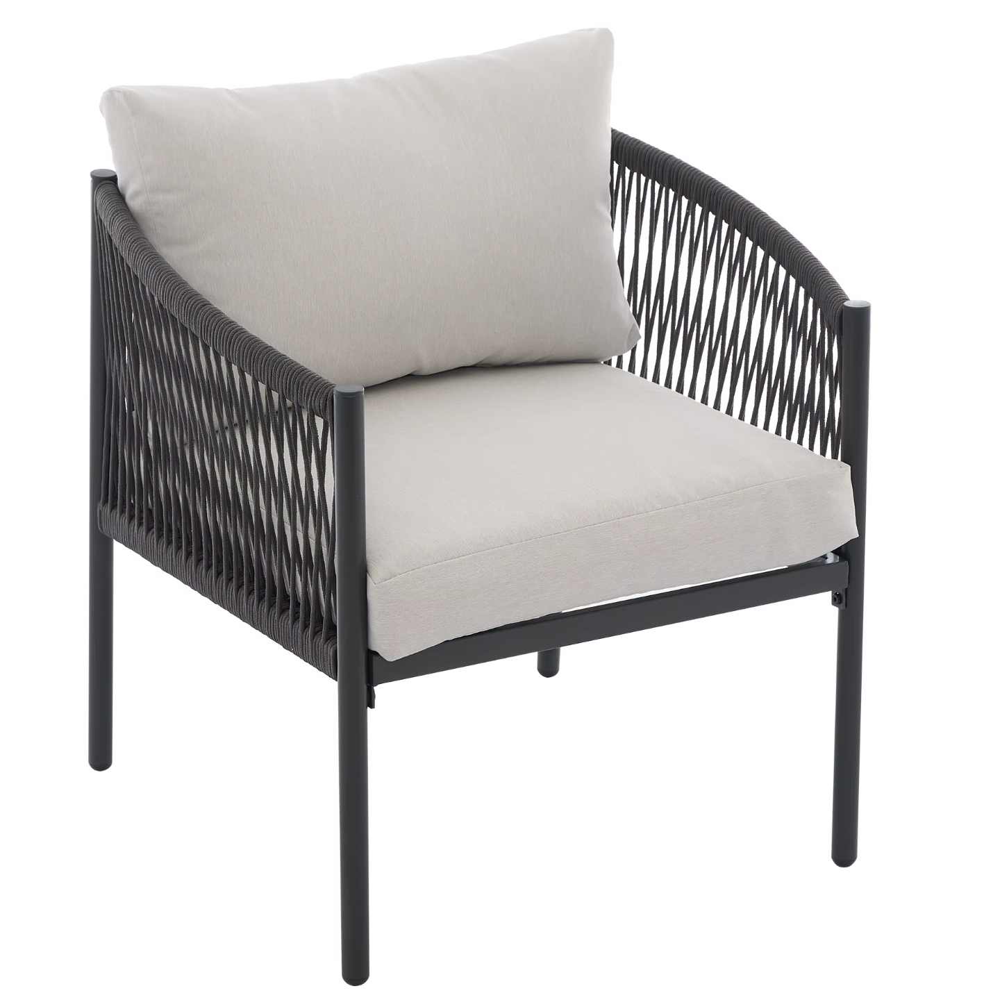 5-delige Tuinloungeset – 3-zitsbank, 2 Fauteuils & 2 Tafels, Gevlochten Touw & Glazen Blad