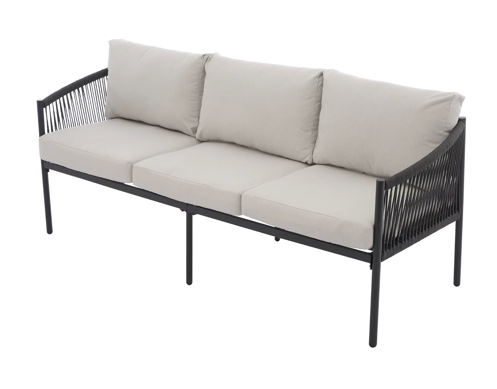 5-delige Tuinloungeset – 3-zitsbank, 2 Fauteuils & 2 Tafels, Gevlochten Touw & Glazen Blad