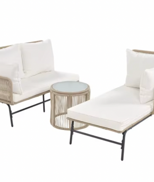6-delige Tuinloungeset – Gevlochten Touw & IJzeren Frame, Inclusief Kussens