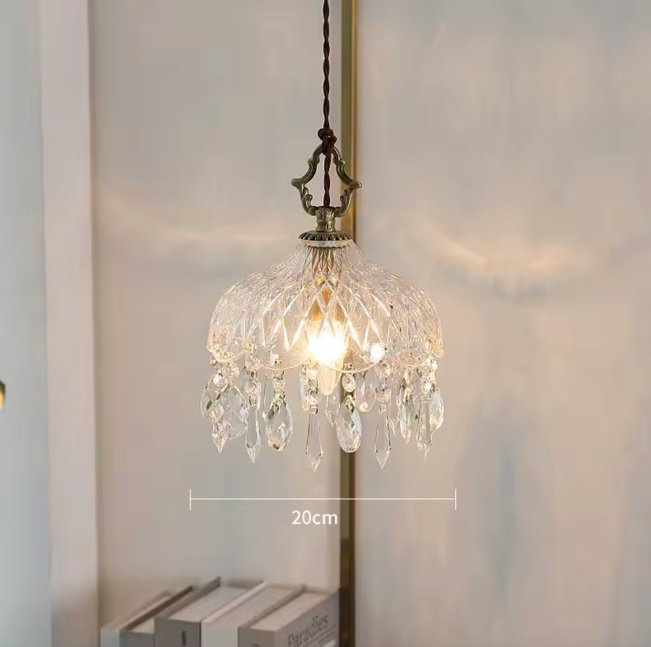 Franse Retro Glazen Hanglamp – Luxe Kroonluchter van Koper & Kristal, E14 LED