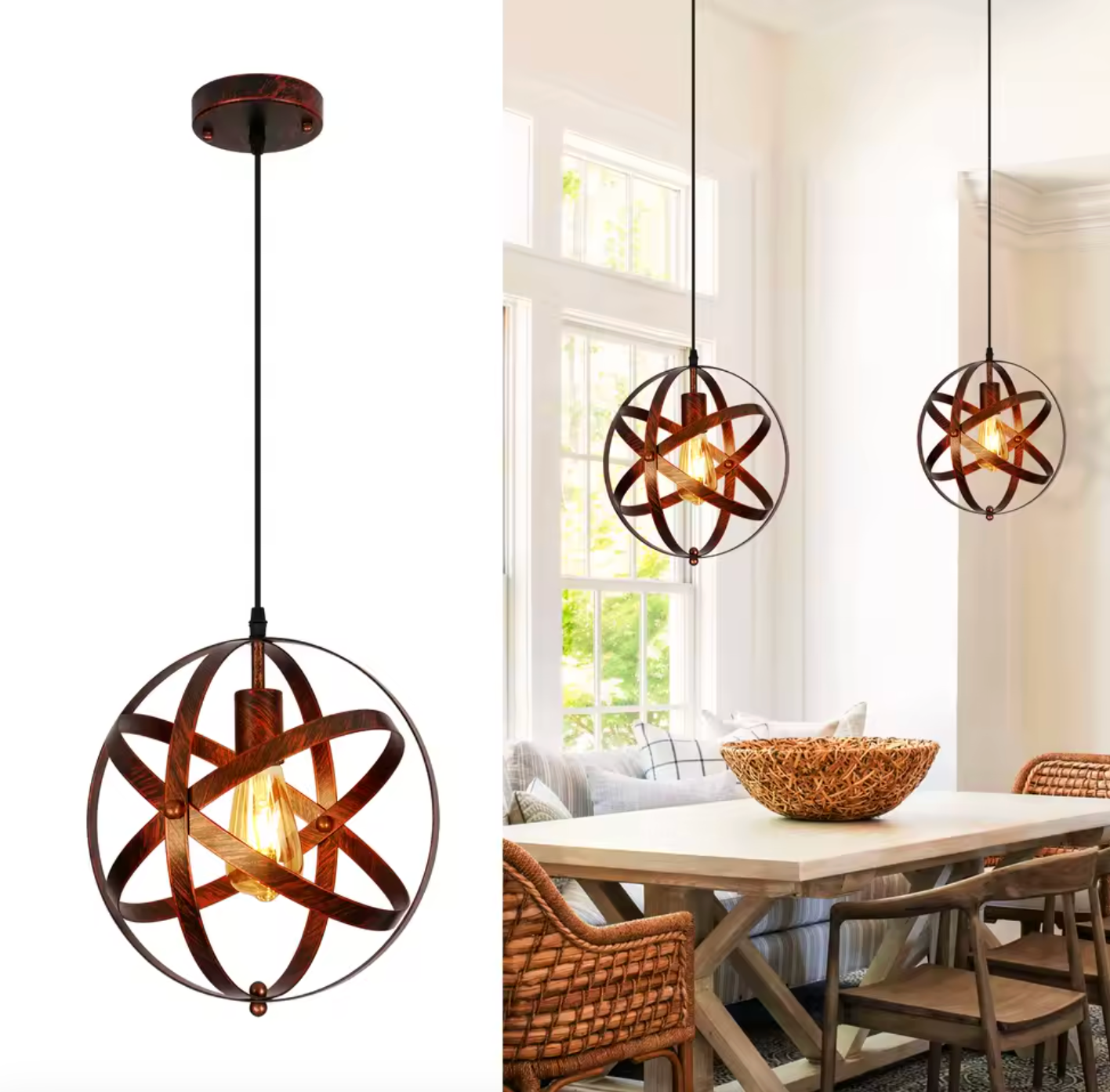 Retro Metalen Hanglamp – Vintage Plafondlamp met Kooi Ontwerp, E27 Fitting