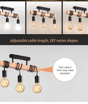 Moderne Houten Hanglamp – Creatief Design met 3 Verstelbare Kabels, Massief Hout & Metaal