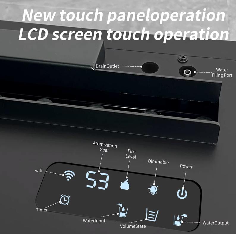 3D waterdamp haard met LED-vlam, geluid en bevochtiger