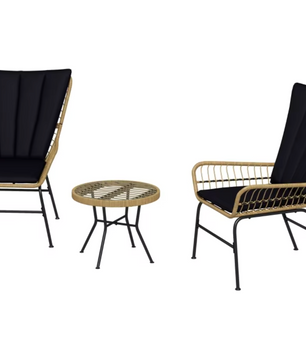 3-delige Rotan Bistroset – Tuinset met Vlinderrug & Glazen Tafel
