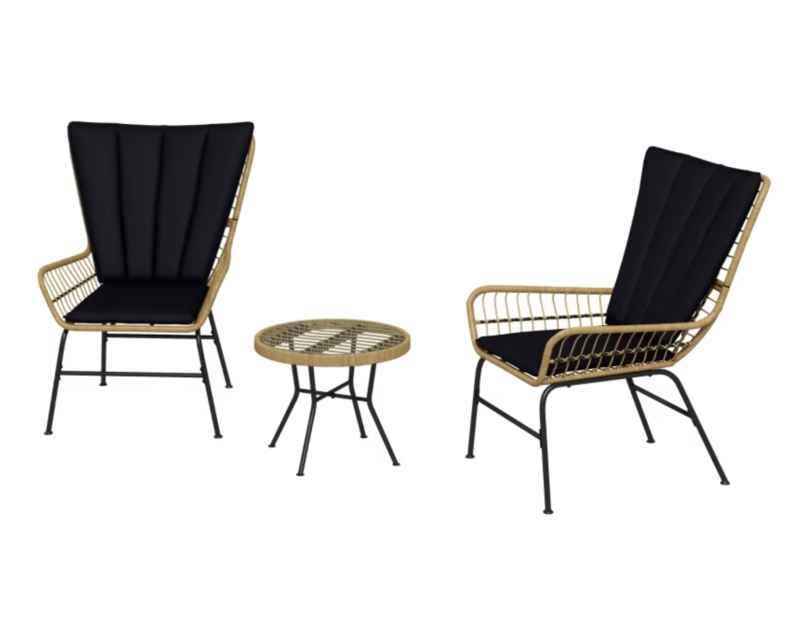3-delige Rotan Bistroset – Tuinset met Vlinderrug & Glazen Tafel