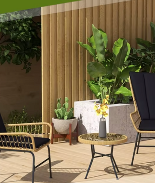 3-delige Rotan Bistroset – Tuinset met Vlinderrug & Glazen Tafel