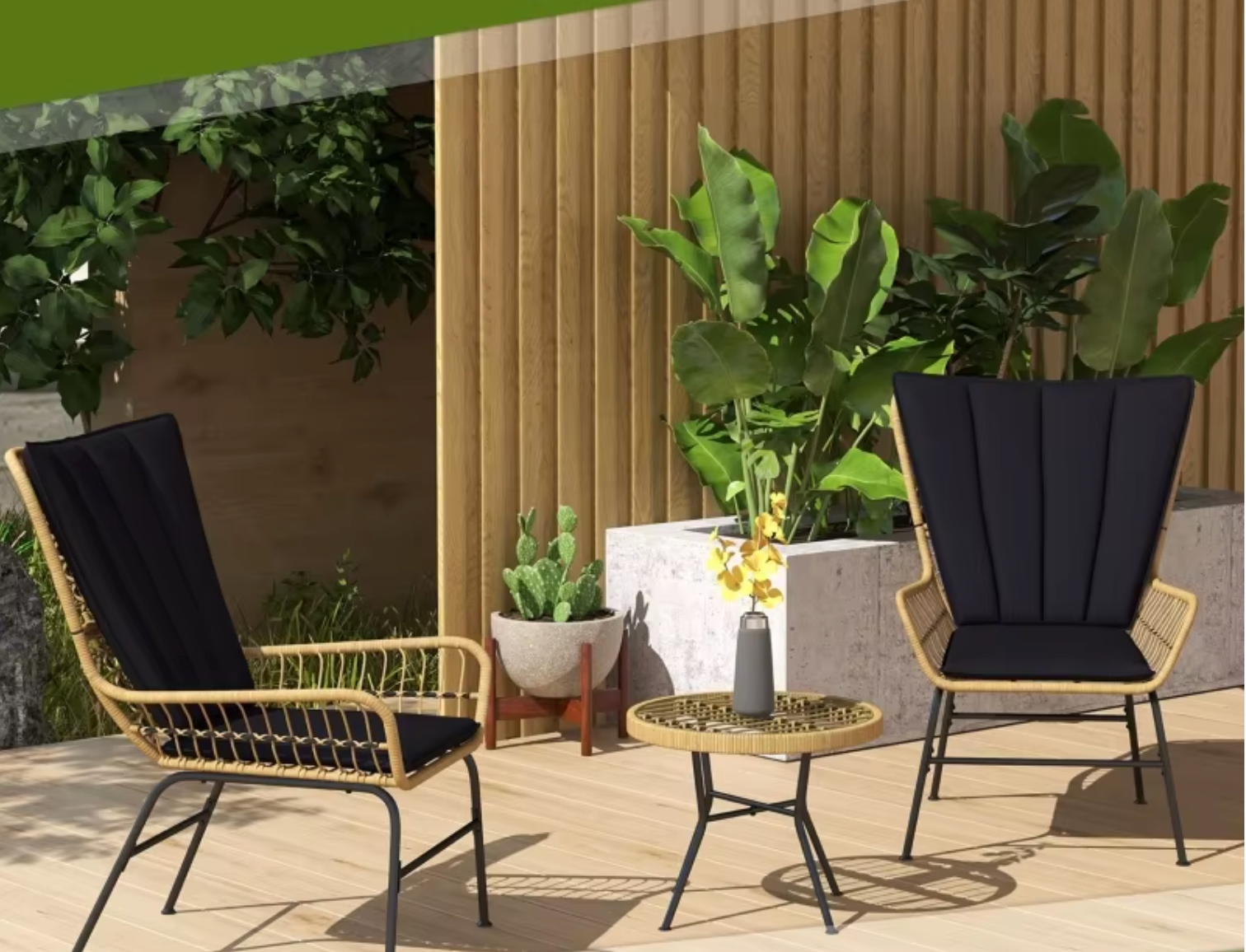 3-delige Rotan Bistroset – Tuinset met Vlinderrug & Glazen Tafel