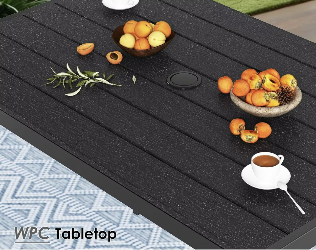 Weerbestendige Tuintafel met Parasolgat – Aluminium & WPC, Rechthoekig 110x70 cm