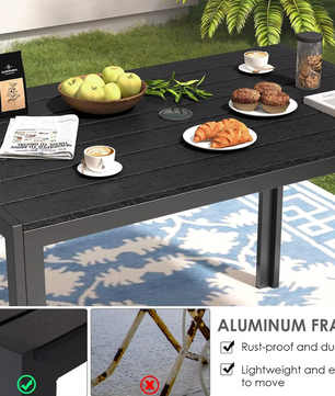 Weerbestendige Tuintafel met Parasolgat – Aluminium & WPC, Rechthoekig 110x70 cm