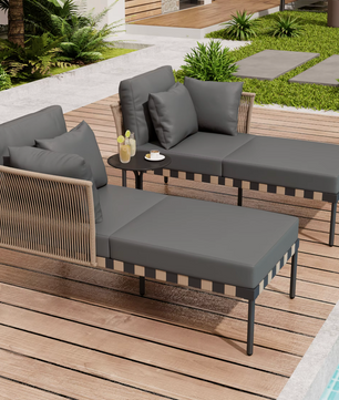 Modulaire Tuinbank Set met Tafel & Kussens - Afneembare Hoezen