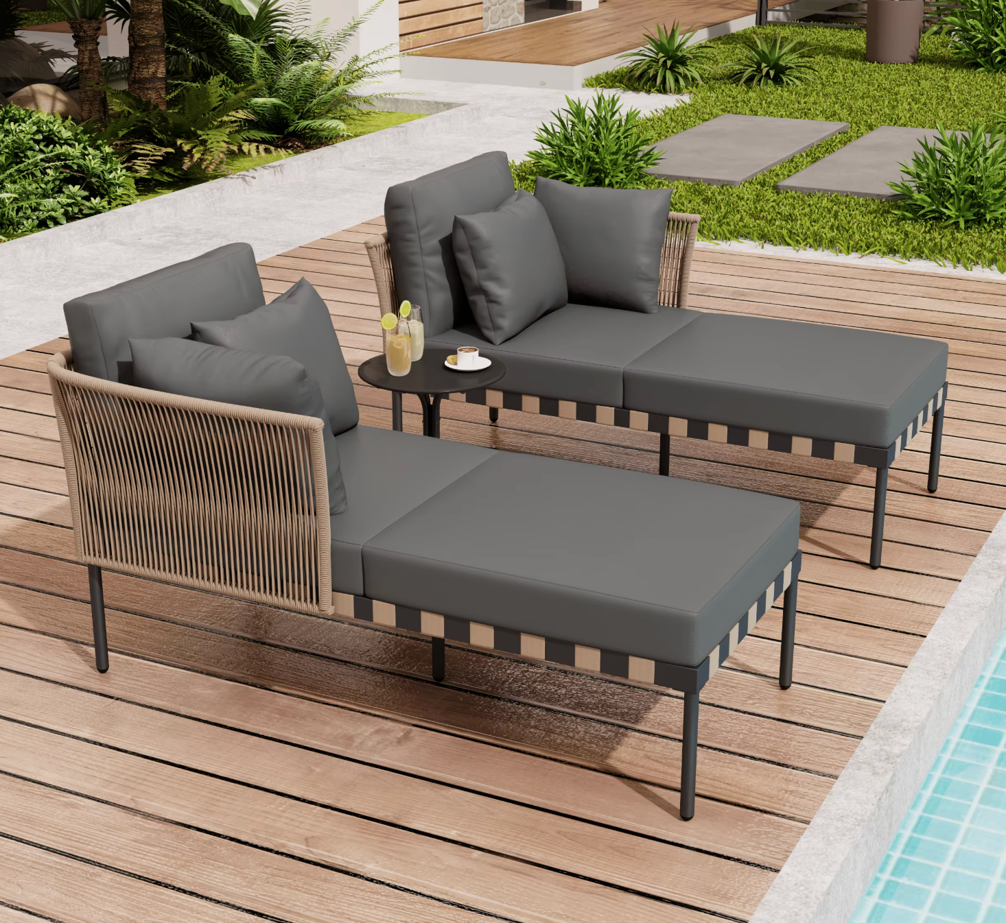 Modulaire Tuinbank Set met Tafel & Kussens - Afneembare Hoezen