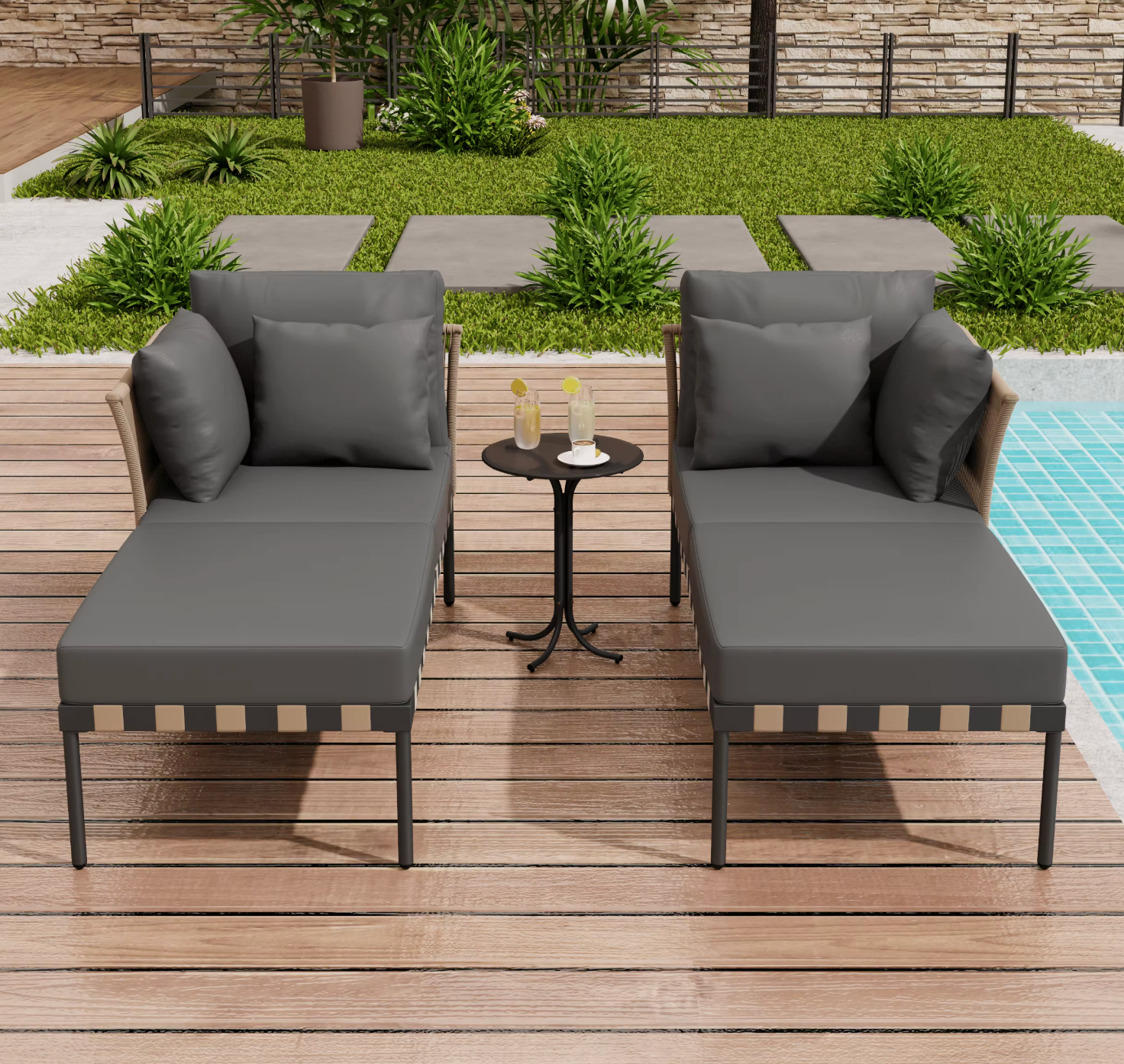 Modulaire Tuinbank Set met Tafel & Kussens - Afneembare Hoezen