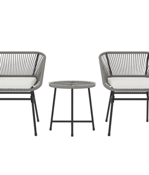 3-delige Polyrotan Bistroset met Kussens – Tafel en 2 Stoelen, Comfortabel Buitenmeubilair voor Balkon of Tuin