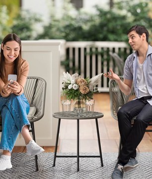 3-delige Polyrotan Bistroset met Kussens – Tafel en 2 Stoelen, Comfortabel Buitenmeubilair voor Balkon of Tuin
