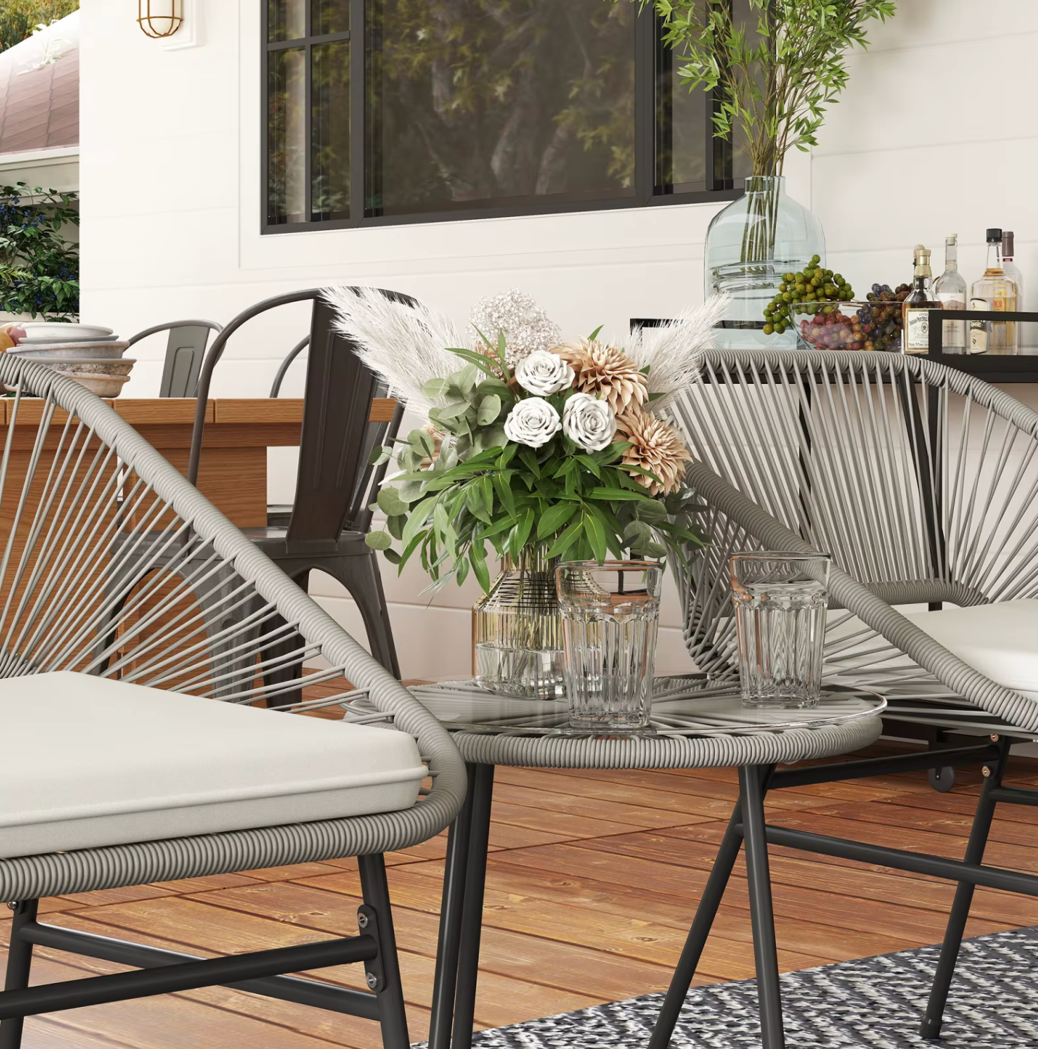 3-delige Polyrotan Bistroset met Kussens – Tafel en 2 Stoelen, Comfortabel Buitenmeubilair voor Balkon of Tuin