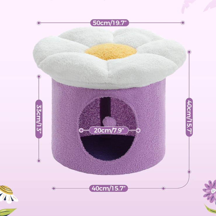 Bloemen Kattenhuis met Groot Bed – Schattig Kattenappartement & Speelhuis voor Binnen