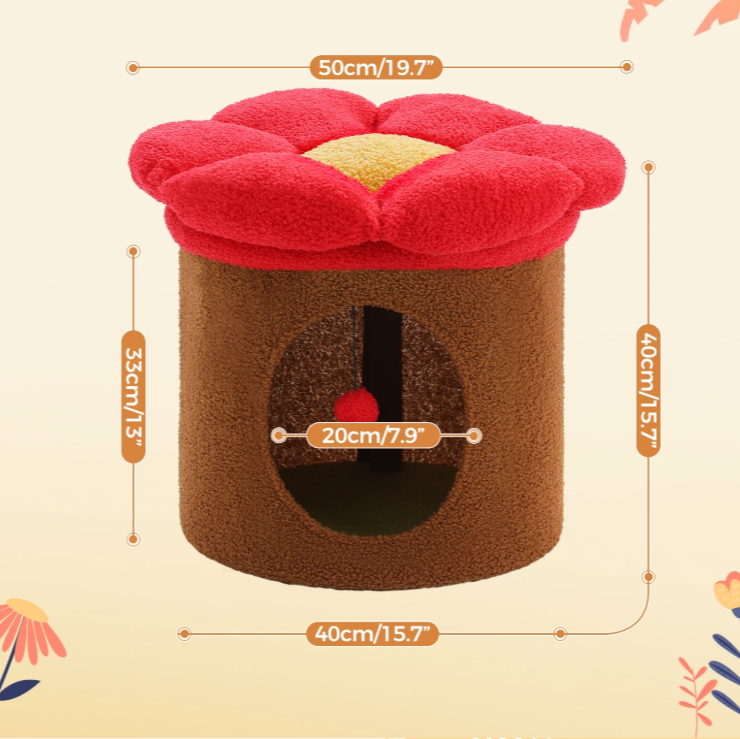 Bloemen Kattenhuis met Groot Bed – Schattig Kattenappartement & Speelhuis voor Binnen
