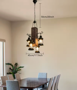Industriële Retro Hanglamp – 4-Lichts Houten & IJzeren Plafondlamp