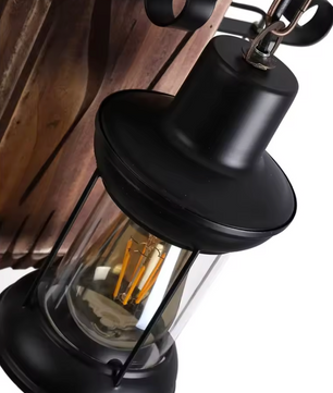 Industriële Retro Hanglamp – 4-Lichts Houten & IJzeren Plafondlamp
