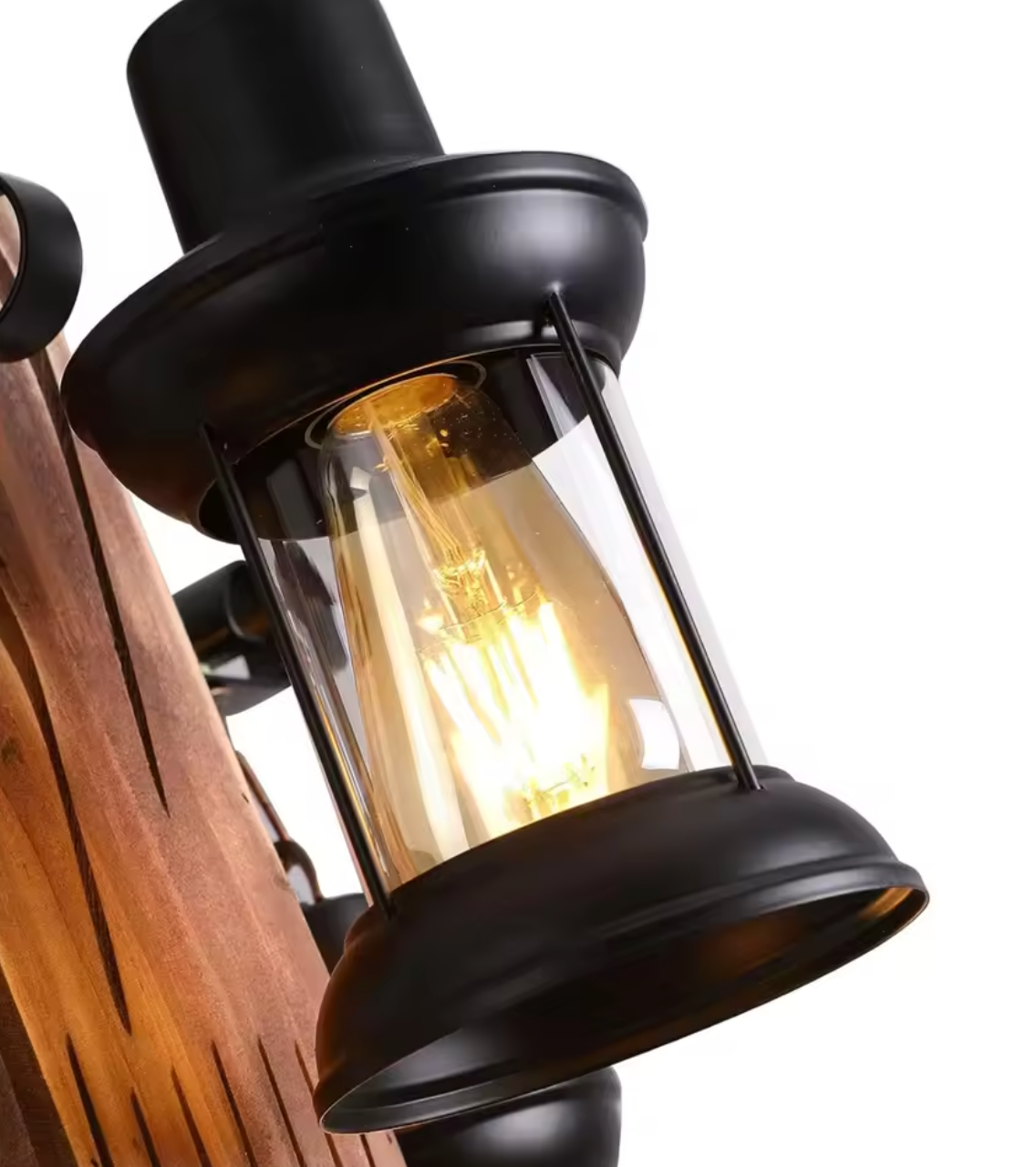 Industriële Retro Hanglamp – 4-Lichts Houten & IJzeren Plafondlamp
