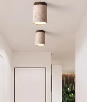 Travertijn Plafondlamp – Moderne Stenen Inbouwlamp voor Hal & Slaapkamer