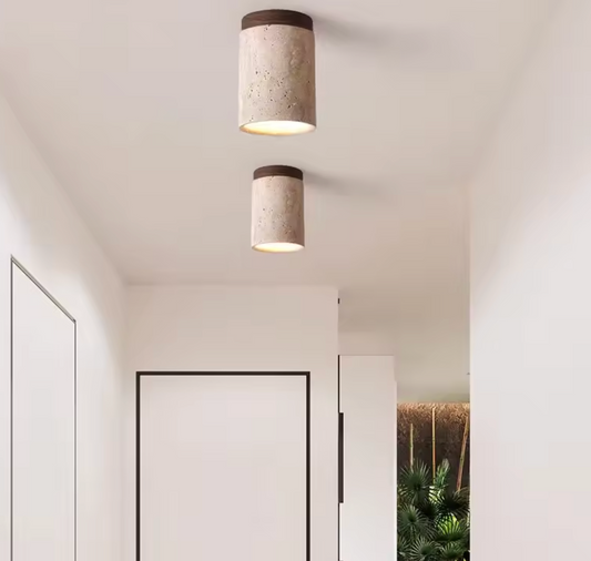 Travertijn Plafondlamp – Moderne Stenen Inbouwlamp voor Hal & Slaapkamer