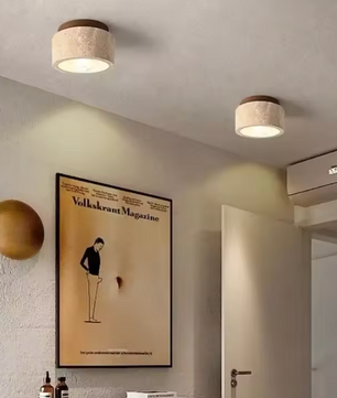 Travertijn Plafondlamp – Moderne Stenen Inbouwlamp voor Hal & Slaapkamer
