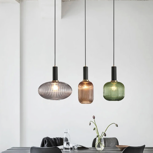 Nordic Glazen Hanglamp – Cognac, Groen, Wit & Rookgrijs, Modern Design