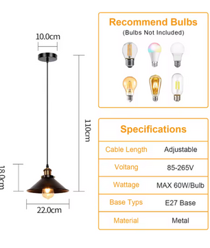 Vintage Retro Hanglamp – Metalen Paraplu Design voor Keuken, Bar & Woonkamer