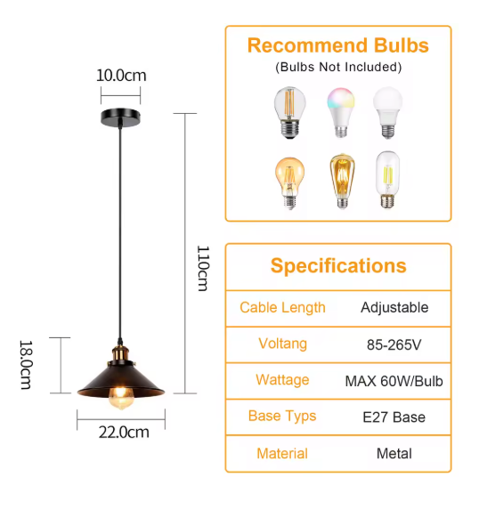 Vintage Retro Hanglamp – Metalen Paraplu Design voor Keuken, Bar & Woonkamer
