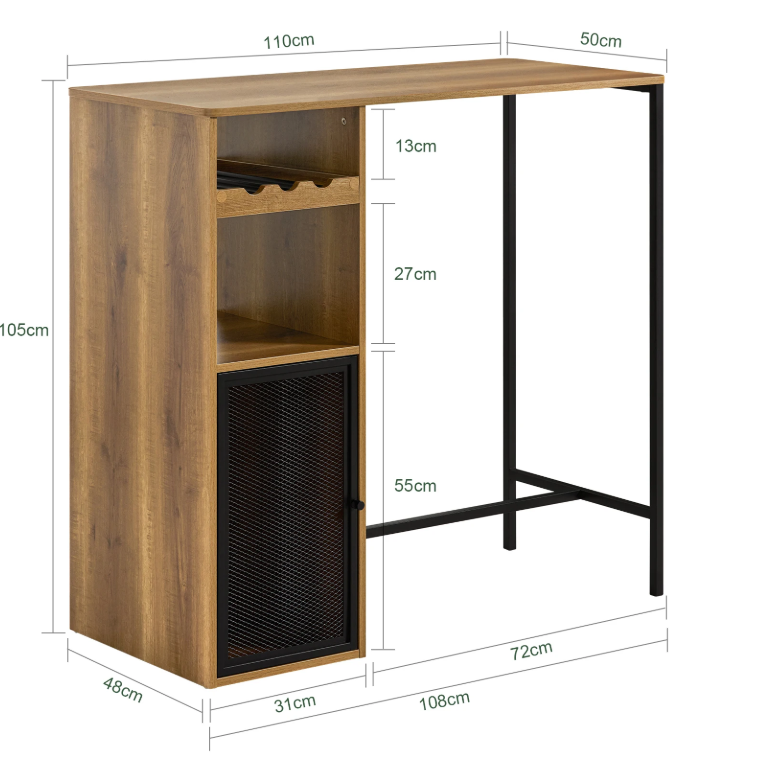 Industriële Bartafel met Opbergruimte – 110×105×50 cm, Hout & Metaal