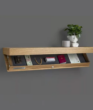 Houten Wandplank met Verborgen Opbergruimte – Zwevend Wandrek 40 cm