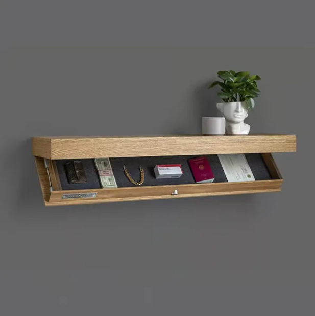 Houten Wandplank met Verborgen Opbergruimte – Zwevend Wandrek 40 cm