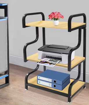3-laags Printerstandaard van Hout en Staal – Verstelbare Planken, 94 cm