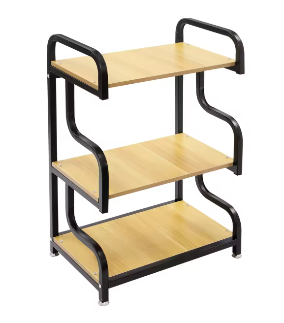 3-laags Printerstandaard van Hout en Staal – Verstelbare Planken, 94 cm