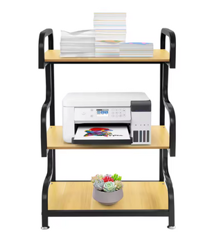 3-laags Printerstandaard van Hout en Staal – Verstelbare Planken, 94 cm