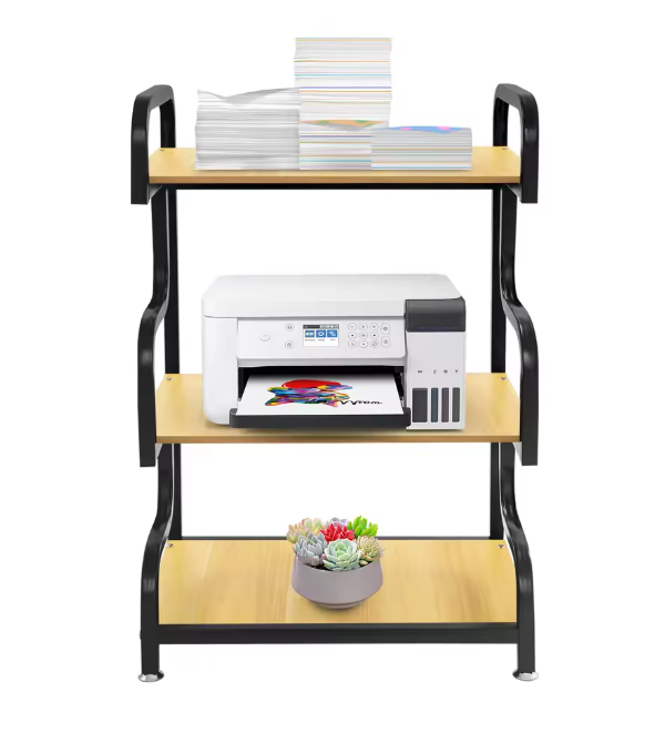 3-laags Printerstandaard van Hout en Staal – Verstelbare Planken, 94 cm