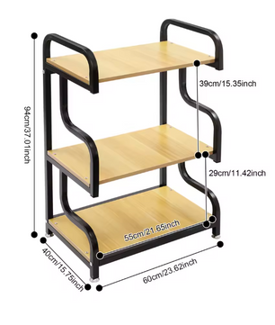 3-laags Printerstandaard van Hout en Staal – Verstelbare Planken, 94 cm