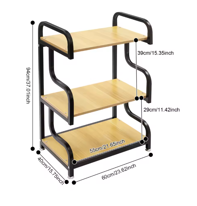 3-laags Printerstandaard van Hout en Staal – Verstelbare Planken, 94 cm