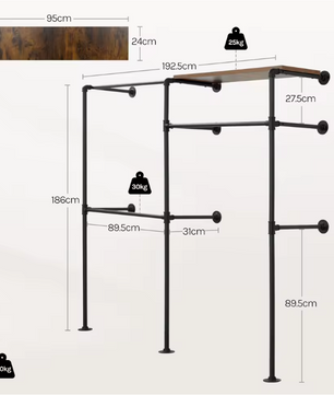 Industriële Wandgarderobe met Planken en Kledingroede – Open Wandkast