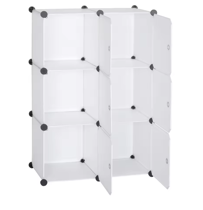 Modulaire Opbergkast met 6 Vakken – Kunststof Kast met Deuren en Stalen Frame, 96x96x30 cm