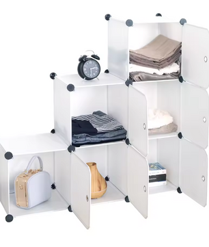 Modulaire Opbergkast met 6 Vakken – Kunststof Kast met Deuren en Stalen Frame, 96x96x30 cm