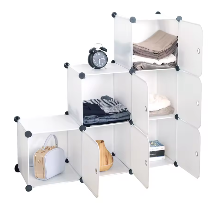 Modulaire Opbergkast met 6 Vakken – Kunststof Kast met Deuren en Stalen Frame, 96x96x30 cm
