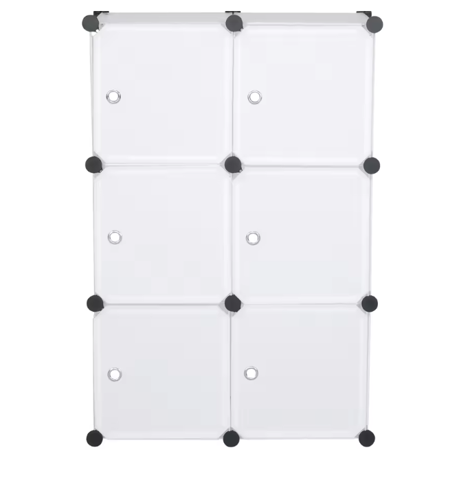 Modulaire Opbergkast met 6 Vakken – Kunststof Kast met Deuren en Stalen Frame, 96x96x30 cm